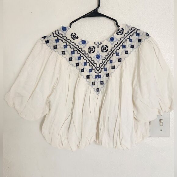 NWT Free People Joni Embroidered Crop Top in Ivory Size Small - Picture 3 of 11